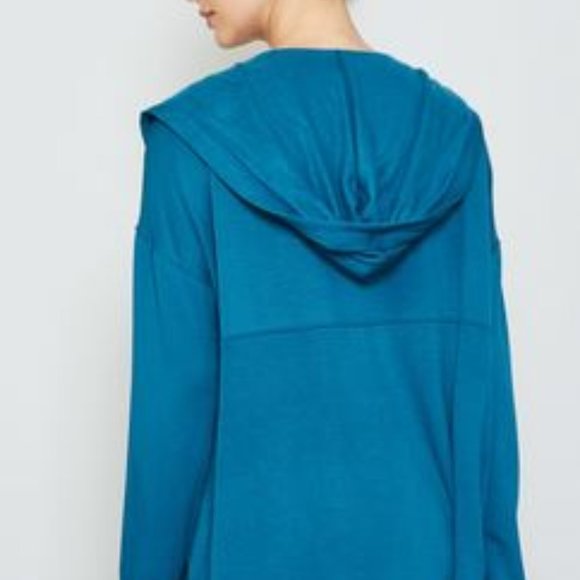 Blue Long Sleeve Open Front Hooded Cardigan - Picture 3 of 4
